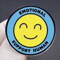 Emotional Support Human enamel pin with a yellow smiley face and light blue border - Yellow Blue (Emotional Support Human)