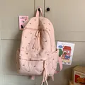 Pink quilted backpack with bow embroidery and tassels in a soft Korean style - No Charms / Pink