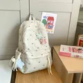 Quilted cream backpack with butterfly embroidery and star charms in a cute Korean style - With Star Charms / White