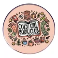 Cozy Girl Book Club enamel pin with autumn themed hand-drawn illustrations on pink base - Cozy Girl Book Club