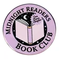 Midnight Readers Book Club enamel pin with moon, stars, and open book design - Midnight Readers Club