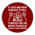 Runde tiefrote Emaille-Anstecknadel mit lustigem Büro-Spruch und Grafik-Design - Bürodruck Sarkasmus Muster (Rot)