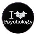 Spilla psicologia con design macchia di Rorschach bianco su sfondo circolare nero - Stile I Love Psychology
