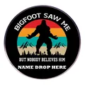 Bigfoot Saw Me retro sunset enamel pin badge with mountain forest silhouette and custom text - Bigfoot Saw Me (Retro Bigfoot)