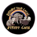 Support Your Local Street Cats badge featuring raccoon and opossum illustrations - Support Your Local Street Cats