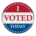 Inspirational I Voted Today pin badge with classic red white and blue American flag theme - I Voted Today (Red White Blue)