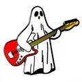 Funny Anti-Hero ghost pin playing a red electric guitar in metal enamel for jackets - Ghost Playing Guitar Style