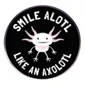 Spilla rotonda con axolotl dei cartoni animati Smile Alotl su sfondo nero per accessori - Sorridi Come Un Axolotl