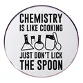 Chemistry Is Like Cooking round metal pin badge with flask icon on white background - Chemistry Is Like Cooking