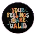 Ρετρό κυκλική καρφίτσα Your Feelings Are Valid με πολύχρωμα αστέρια και σχέδιο μαργαρίτα - Τα συναισθήματά σου είναι έγκυρα