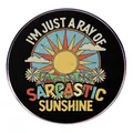 Retro round brooch badge with Sarcastic Sunshine text and vintage sun graphics - Sarcastic Sunshine