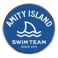 Classic Amity Island Swim Team shark metal badge with 1975 vintage athletic design - Blue Ocean Island Swim Team Style
