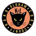 Spilla in metallo stile punk con gatto nero e design arancione del gruppo rock - Gatto Nero Rock Band