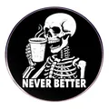 Pin de solapa calavera café con lema Never Better en estilo vintage retro - Calavera Negra Café (Never Better)