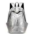 Minimalist geometric silver PU leather backpack with metallic finish and large capacity - Gray
