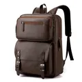 Dark brown leather business backpack with retro buckle and waterproof laptop storage - Brown
