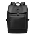 Modern black waterproof backpack with matte finish and flap closure for business and travel - Black