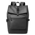 Minimalist black waterproof business backpack with buckle closure and matte finish - Gray