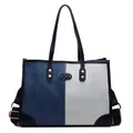 Borsa tote patchwork in denim con tela blu e manici in pelle nera eleganti - Azzurro