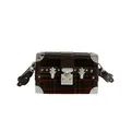 Retro plaid trunk crossbody bag in green and red wool with dark brown leather straps - Red Grid