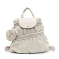 Elegante mochila de nylon beige plisado con asa de cordón y colgante de lazo a juego - Blanco Roto
