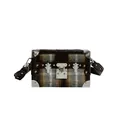 Brown checkered trunk cross-body bag with leather trim and silver metal hardware - Grey Grid