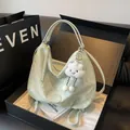 Light green marble print tote bag with plush cloud charm in an elegant gift box - Green
