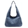 Blaue Denim Hobo-Schultertasche mit minimalistischem Vintage-Design und viel Platz - Hellblau