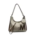 Borsa tote in tela con lettera M marrone e portamonete rotondo abbinato in kaki chiaro - Bianco Sporco
