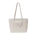 Minimalist white faux leather tote bag with a front snap pocket and long straps - White