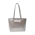 Chic silver metallic tote bag with front pocket and slender shoulder straps - Silver