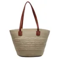 Lightweight straw tote bag with brown faux leather handles and woven texture details - Hollow Mesh Style (2)