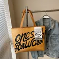 Borsa tote giallo zenzero alla moda in tessuto DuPont impermeabile con stampa a lettere - Cachi