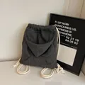 Dark gray drawstring backpack in waffle fabric with unique hooded design and thick cotton straps - Black