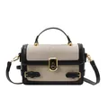 Chic black and cream color-block square handbag with gold hardware and top handle - Black