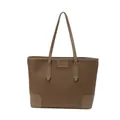 Bolso tote grande caqui oscuro en cuero con textura de litchi y correas de hombro - Marrón