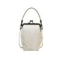 Sac bandoulière élégant blanc cassé brodé de fleurs avec une bandoulière en perles - Broderie Florale Blanc Cassé (FZ7516MHD) / Blanc Cassé