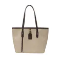 Sac fourre-tout beige minimaliste avec anses marron et texture cuir grainé pour le bureau - Blanc Cassé