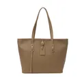 Grand sac fourre-tout minimaliste camel foncé avec texture litchi et bandoulières - Kaki