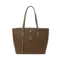 Grand sac cabas marron minimaliste en cuir avec motif litchi et détails dorés chic - Marron
