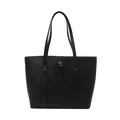 Black pebbled leather tote bag with sturdy top handles and gold hardware details - Black