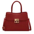 Sac à main de mariage rouge élégant avec texture diagonale et fermoir doré carré - Rouge Vin