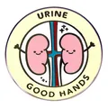 Pin de esmalte de riñones animados con texto Urine Good Hands sobre fondo blanco - Urine Good Hands (Riñón Dibujos Animados)