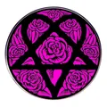 Supporto per telefono rotondo con motivo rosa neon su sfondo nero in stile gotico - Stile Rosa Rosa (HIM Finnish Gothic Rock Band)