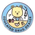 Cartoon doctor bear enamel pin with Educated Drug Dealer text for medical staff - Cartoon Bear Doctor