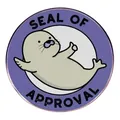 Funny cartoon seal of approval enamel pin badge made of metal with purple border - Recognition From The Seal