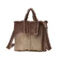 Sac cabas en denim rétro avec dégradé marron et bords effilochés avec deux poignées - Taille unique / café