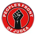 Broche de metal redondo de People's Front of Judea con fondo rojo y diseño de puño - Estilo People's Front Of Judea