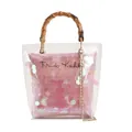 Clear PVC tote bag with bamboo handle and pink sequin inner pouch with chain strap - Sequined Pink