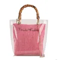 Transparent PVC bag with pink Frida Kahlo inner pouch and bamboo style handle - Pink